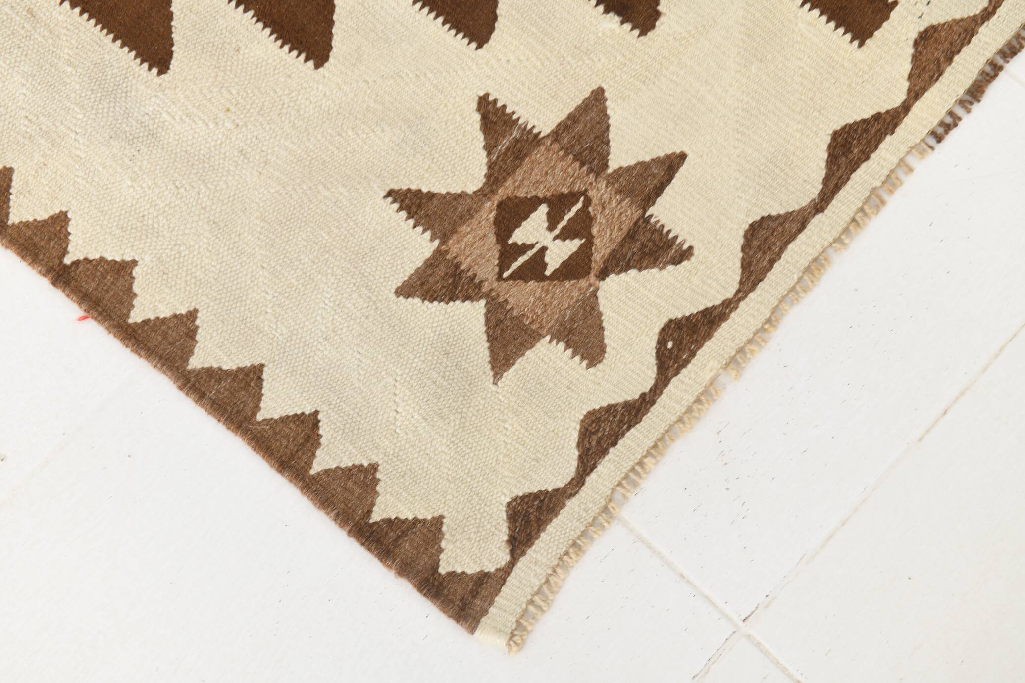 3x12 Vintage Beige & Brown Kilim Runner Rug, 95x373Cm