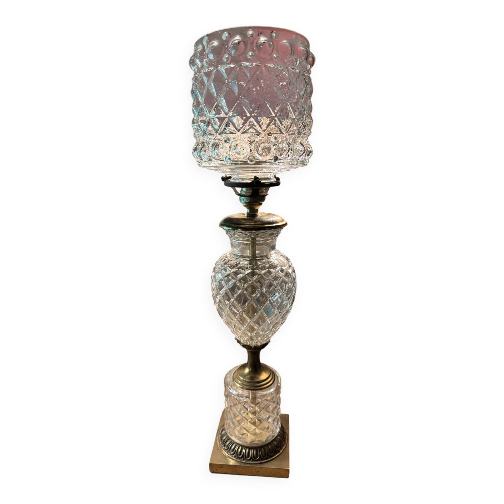 Vintage table lamp in brass and cut glass – Art Deco / Neo style