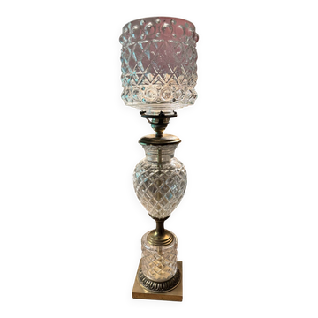 Lampe de table vintage en laiton et verre taillé – Style Art Déco / Né