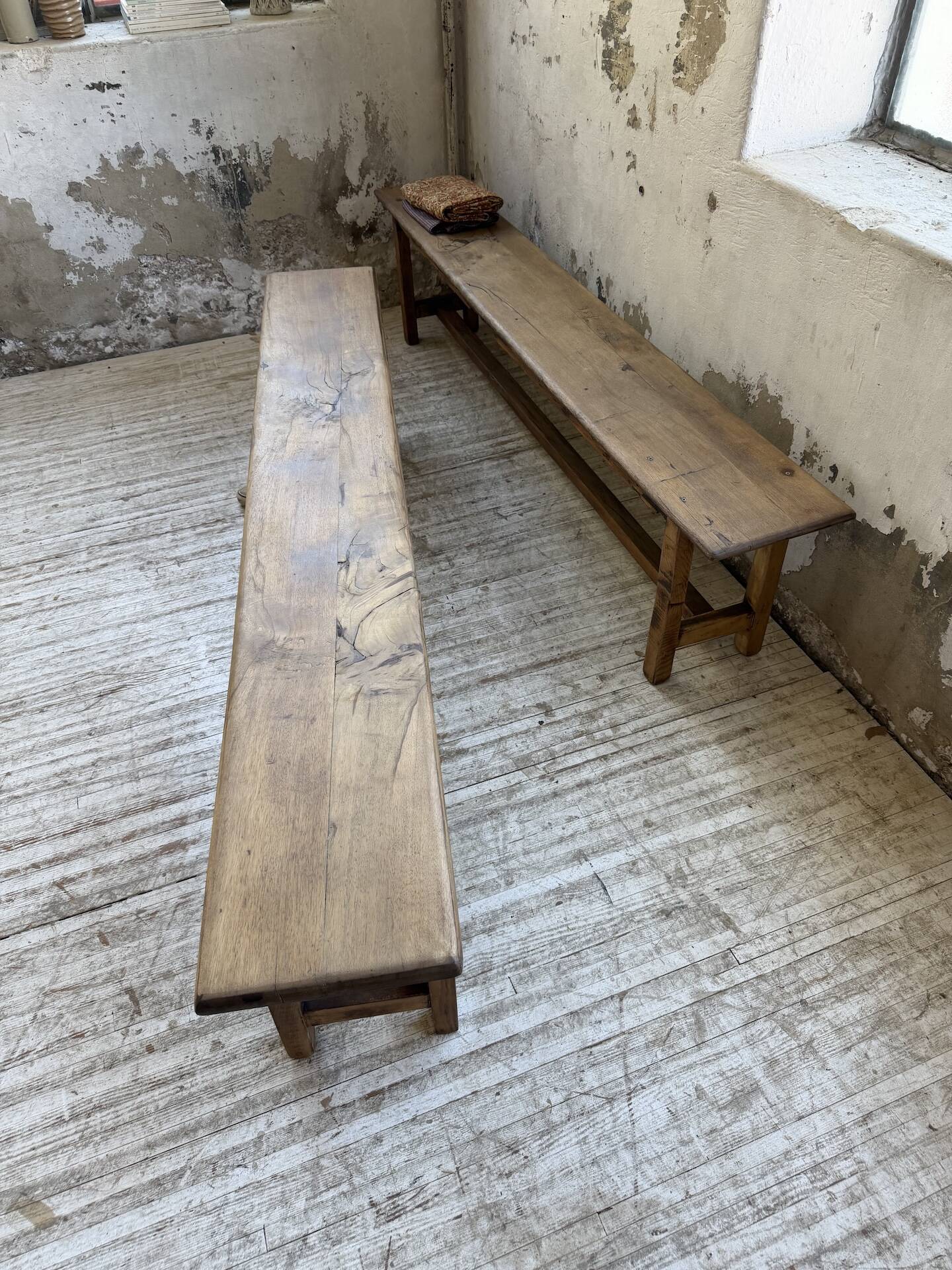 Set of two rustic oak farm benches 2m