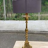 Vintage candle holder lamp in gilded bronze from the 19th century.