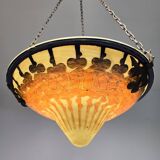 Suspension Art Déco « Le Verre Français » – pâte de verre & fer forgé