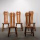 De Puydt brutalist dining chairs in solid oak. Circa 1970.