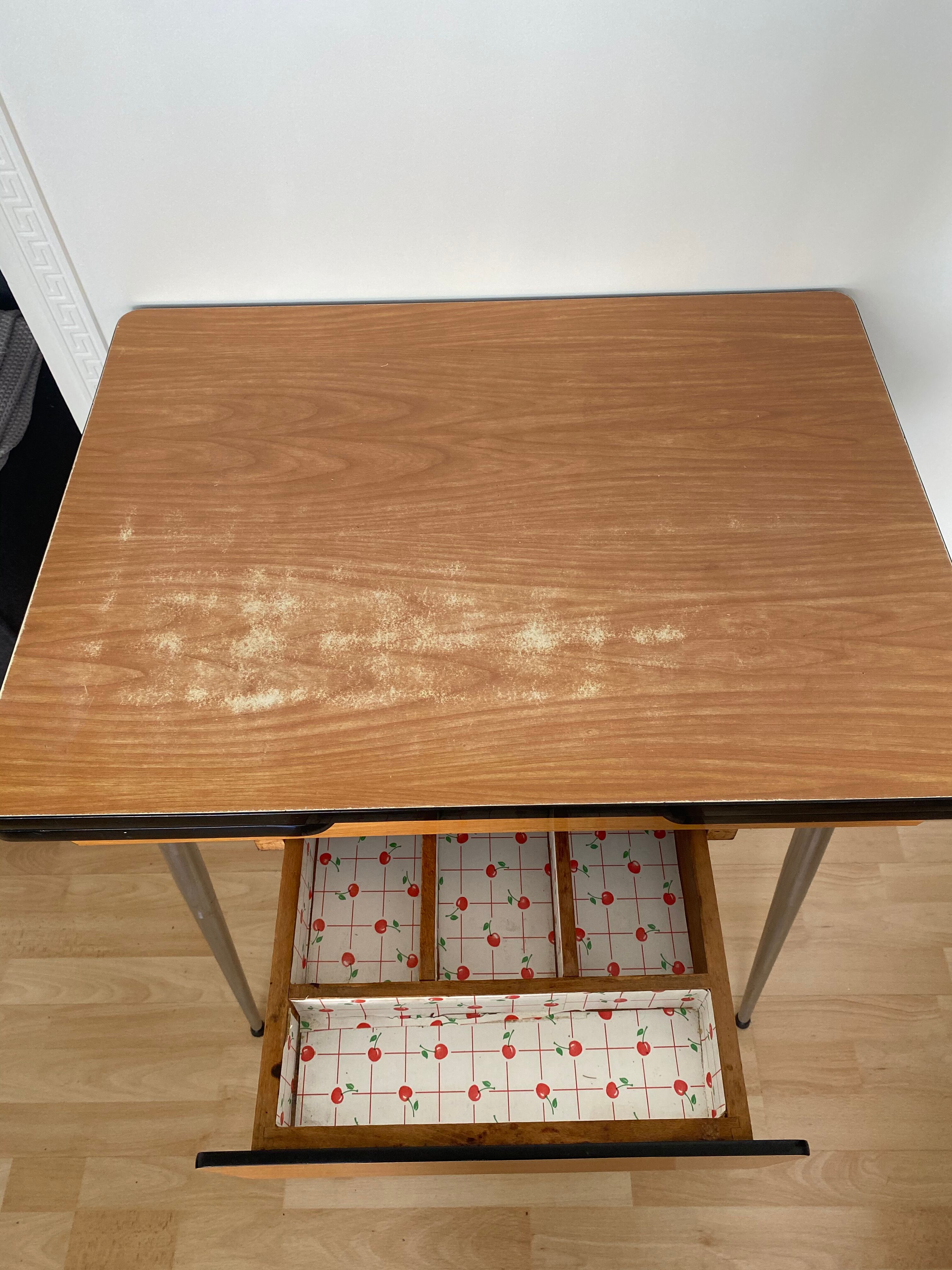 Formica table with extension cords