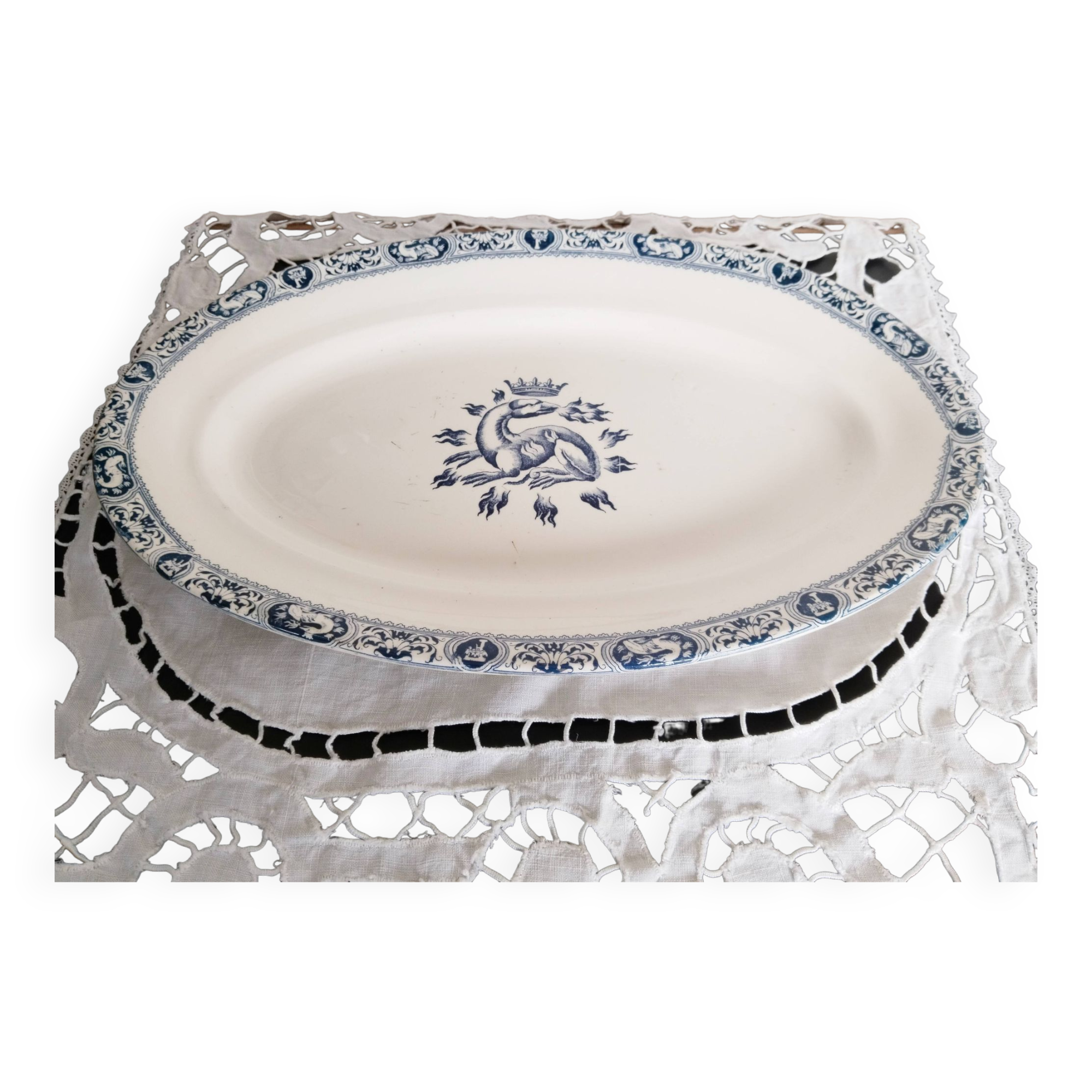 Oval earthenware serving dish Terre de Fer, Salins, Salamander François I motif