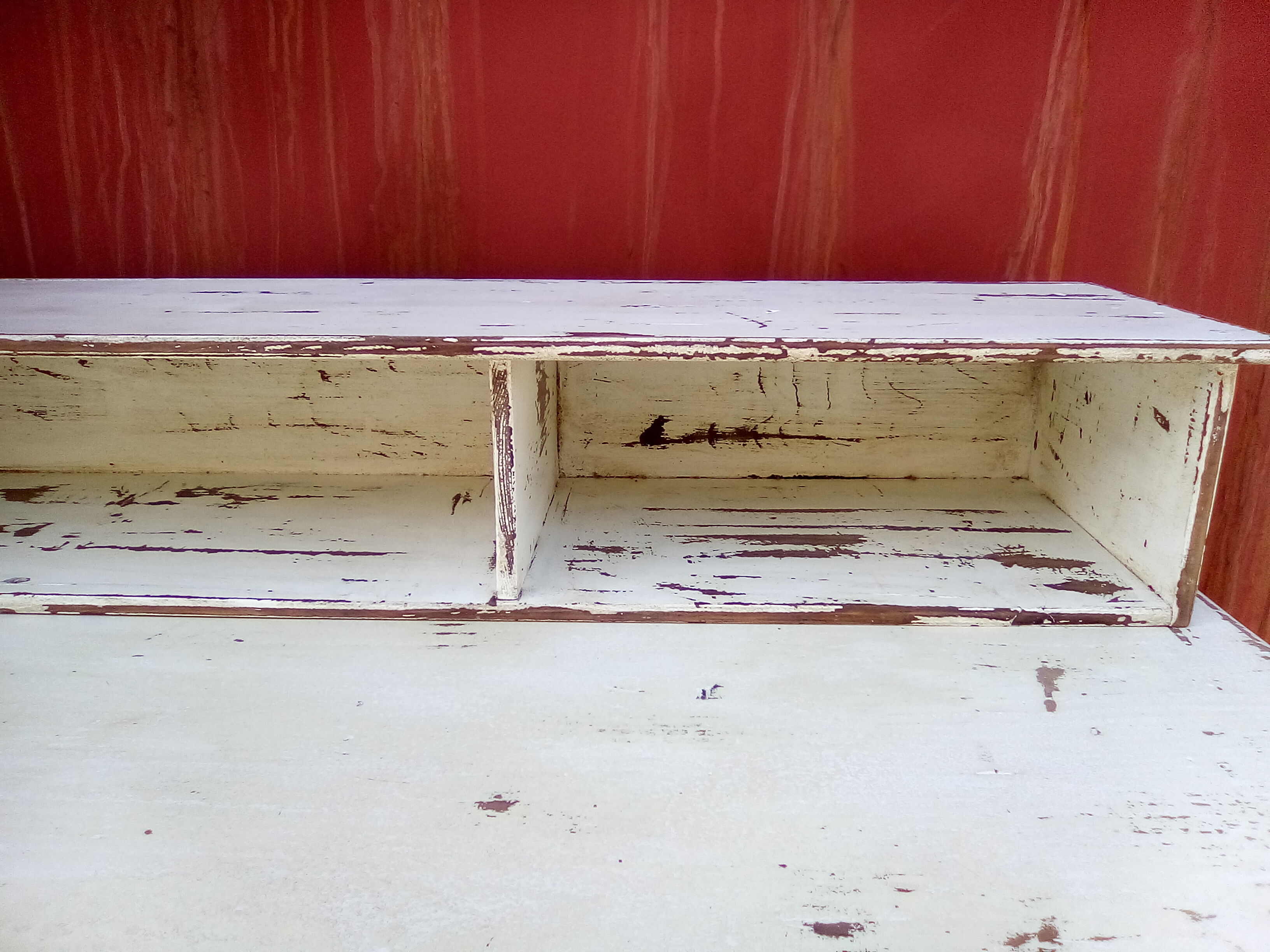 Large wooden desk with patinated bleacher