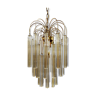 Midcentury Italian Murano Venini White and Yellow Crystal Chandelier, 1970s