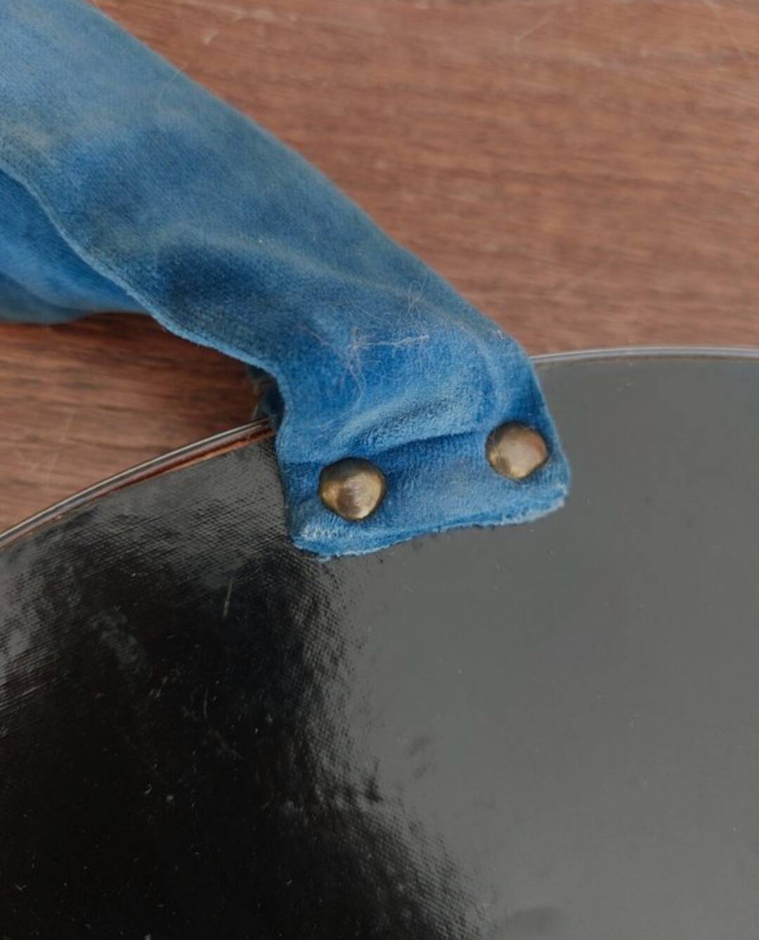 Vintage round mirror - Blue and gold velvet