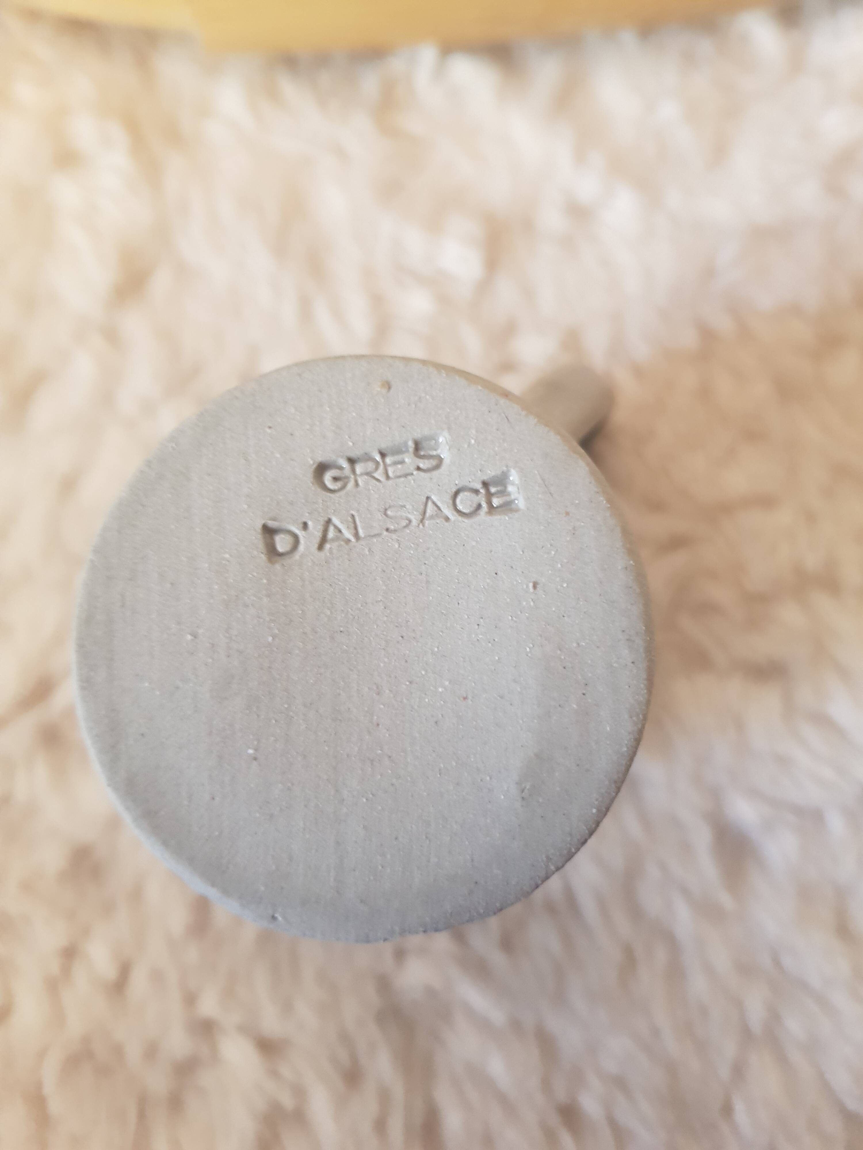 Pitcher and 8 mugs signed Anne Ehret in Alsace stoneware