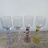 4 large, multicoloured, twisted champagne flutes