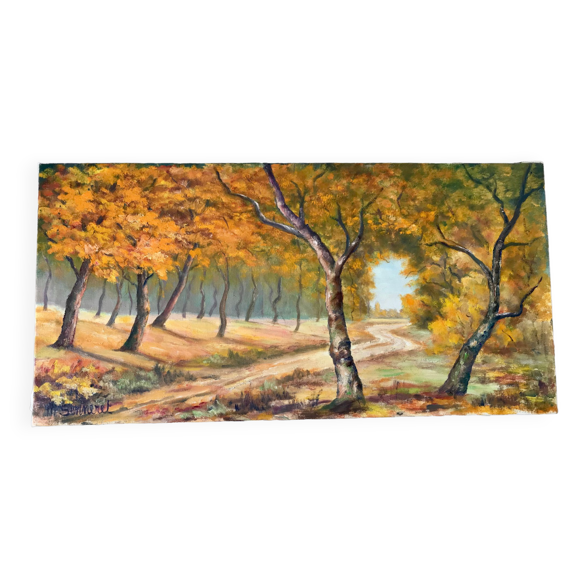 oil painting on canvas autumnal landscape signed "Senneret" vintage