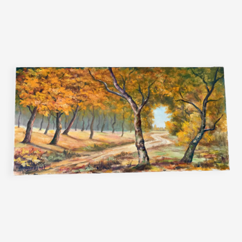 tableau huile sur toile paysage automnal signé "Senneret" vintage