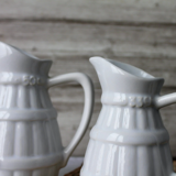 2 old french pitchers in white ceramic, circa 1960