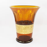Art Deco Moser Karlsbad Large Amber Glass Vase with Oroplastic Frieze