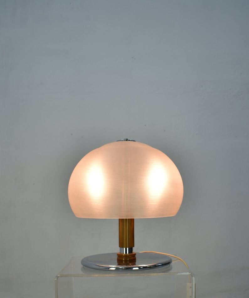 Vintage italian table lamp acrylic mushroom shaped shade, 1970's