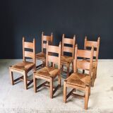 Handcrafted Oak and Rush Dining Chairs, Belgium, 1960s, Set of 6