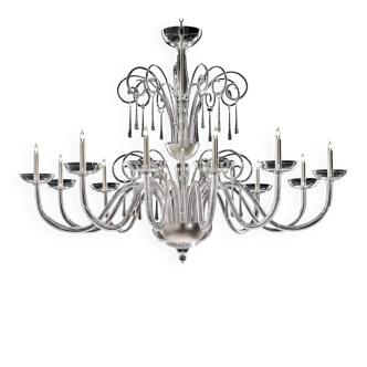 Impressive Venetian “Curls” Chandelier in Clear Murano Glass with Elegant S