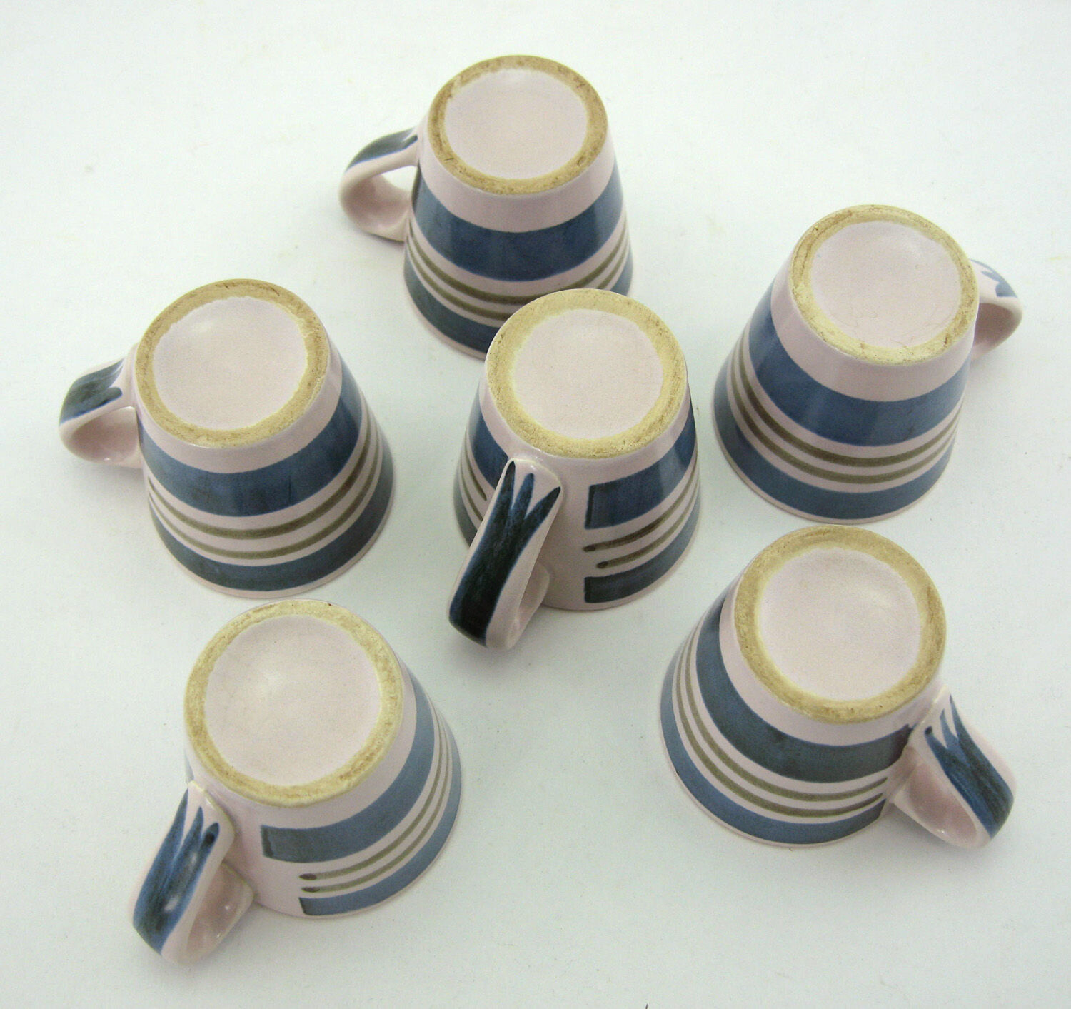 6 coffee cups - enamelled ceramic saucers