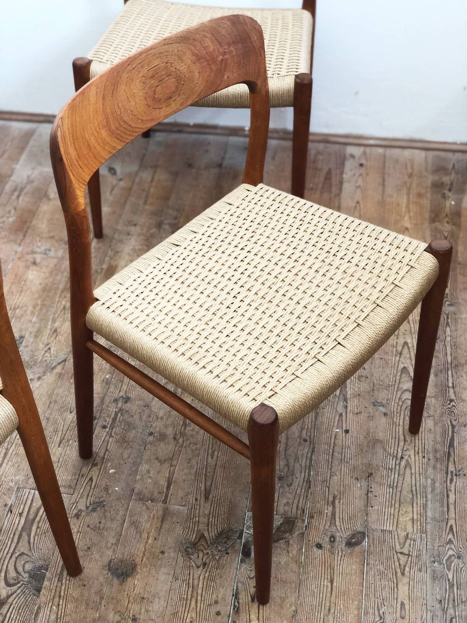 Set of 6 dining chairs, model 75 by Niels O. Møller in teak and paper cord