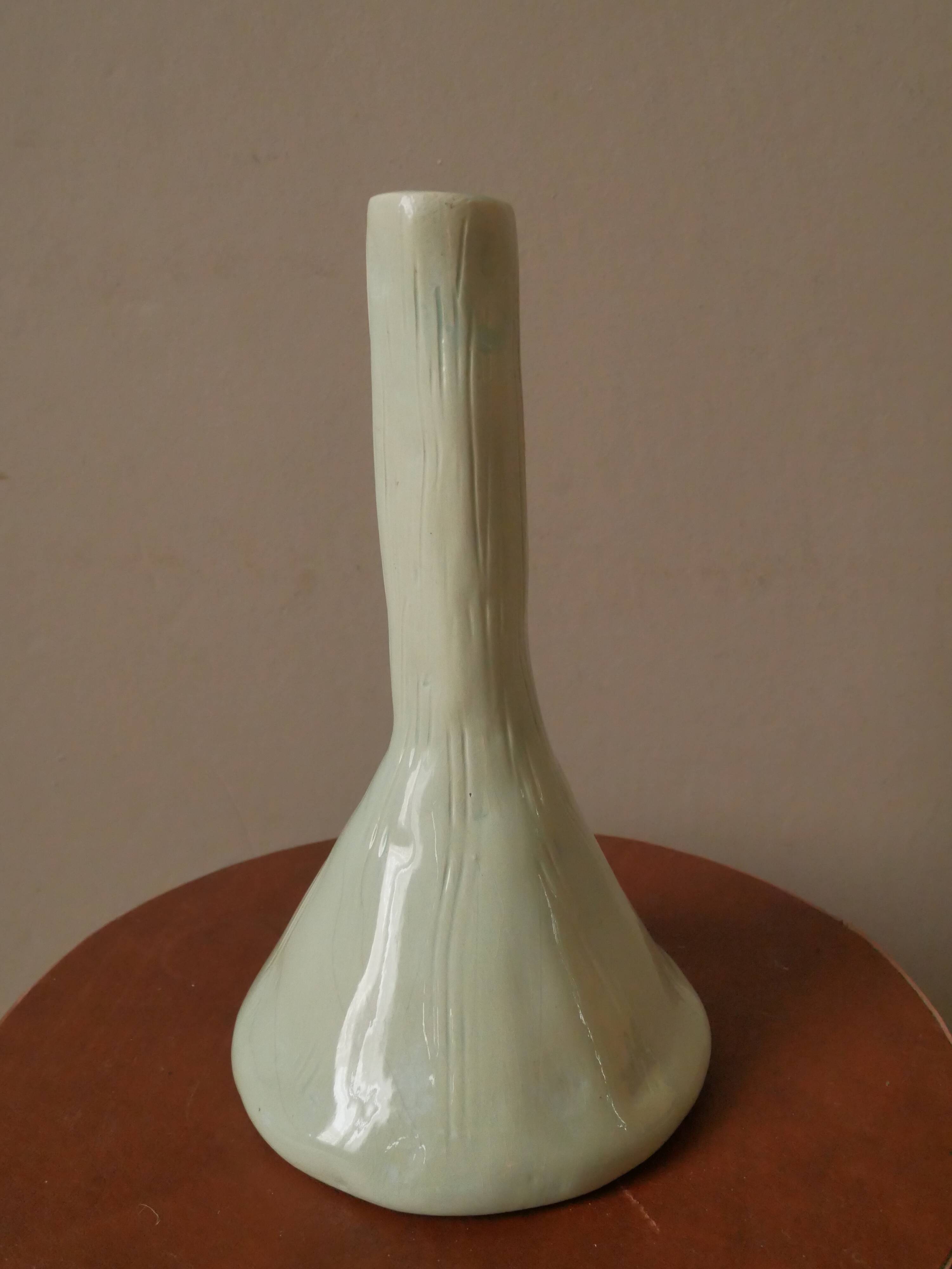 Vintage enameled ceramic soliflore vase, artisanal handmade pottery
