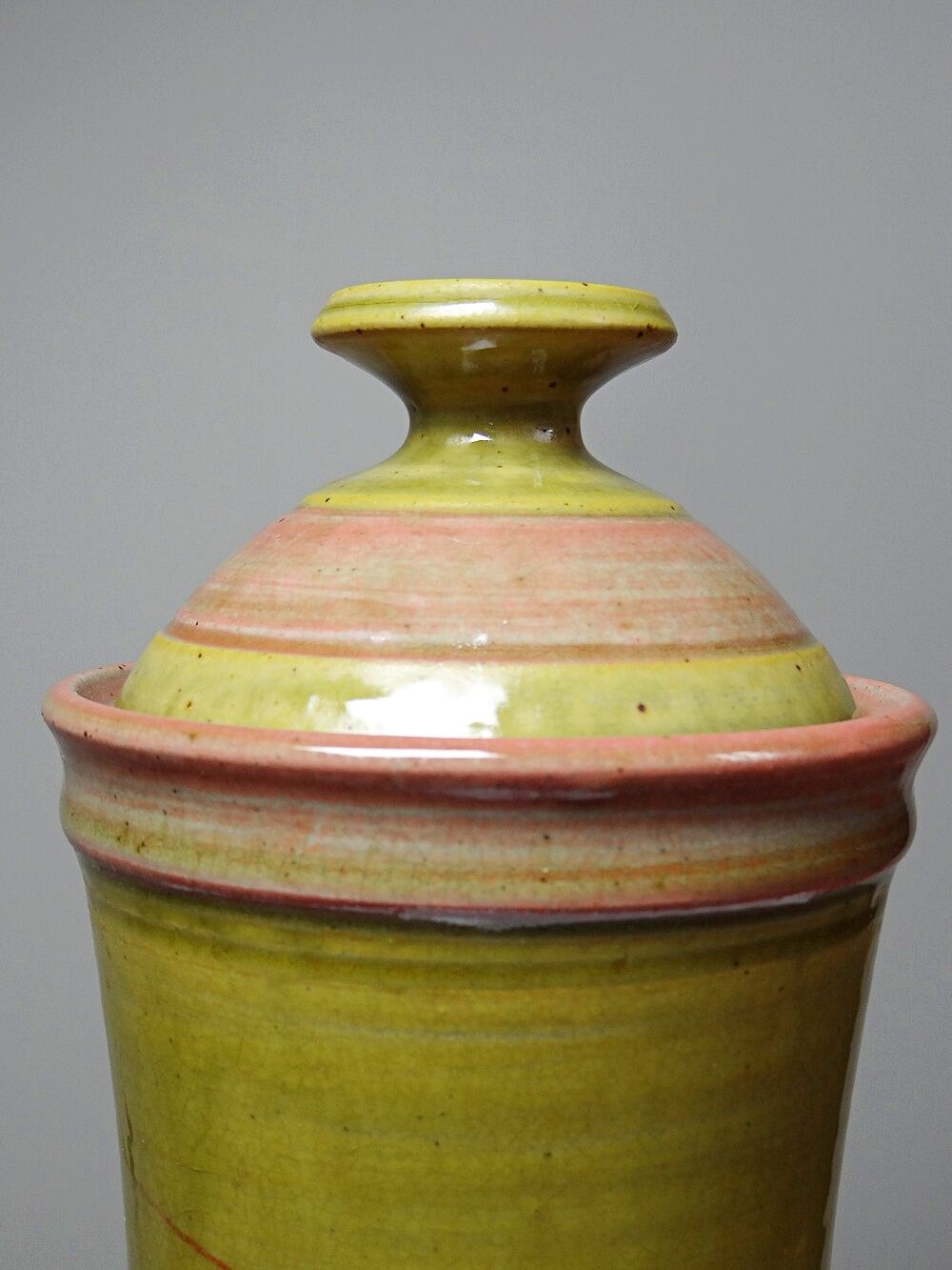 Decorative spice box in vintage two-tone glazed stoneware, handmade and signed.