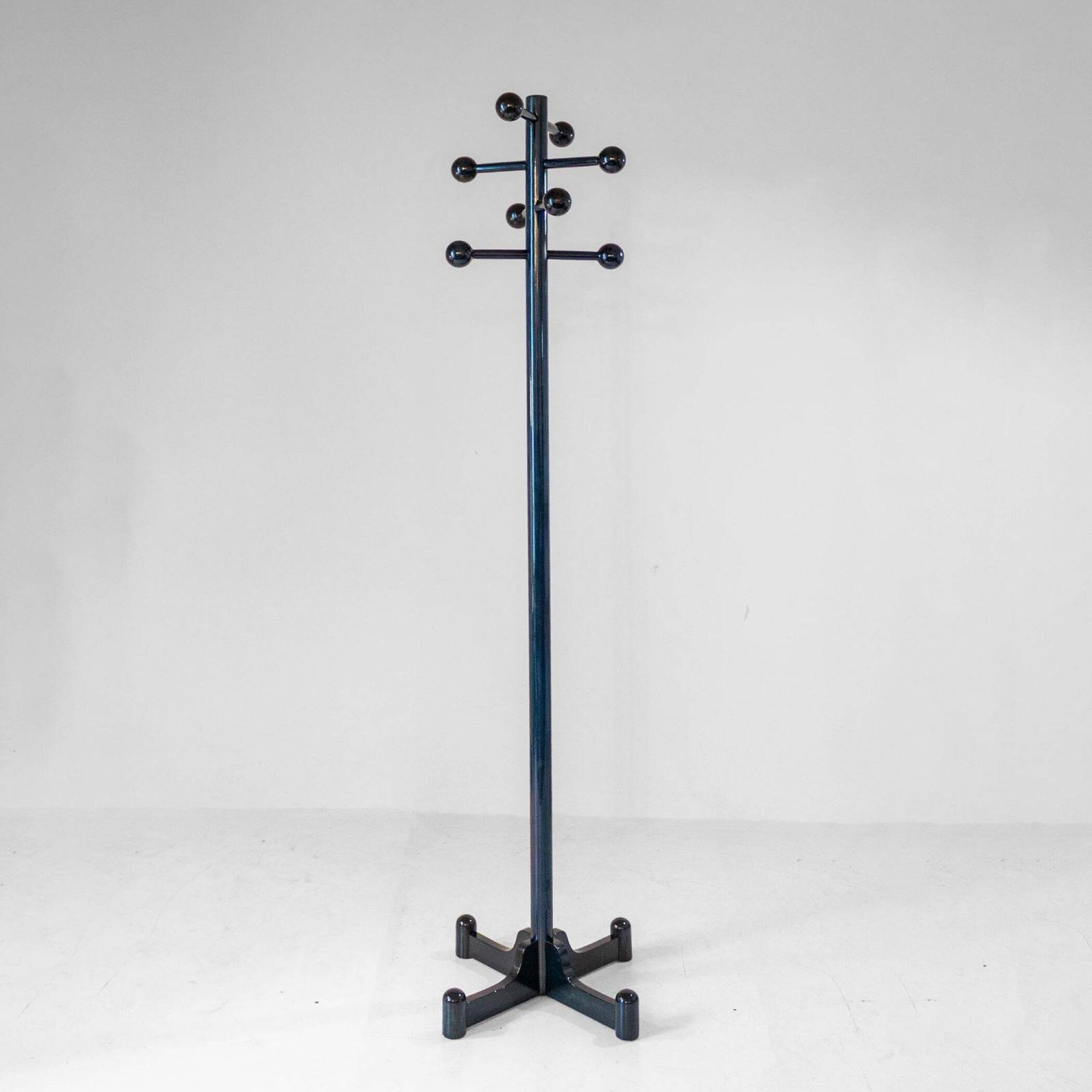 1970s Italian Modern Dark Green Glazed Wood Coat Rack