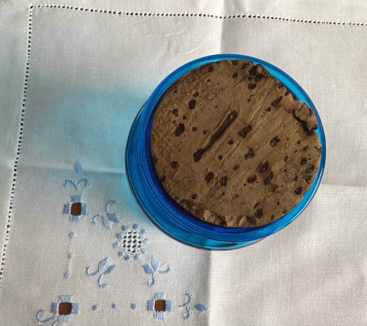 Blue glass jar with Henkel cork stopper - vintage