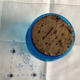 Blue glass jar with Henkel cork stopper - vintage