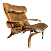 Swedish leather bentwood lounge chair by Jan Bengstsson, 1970s