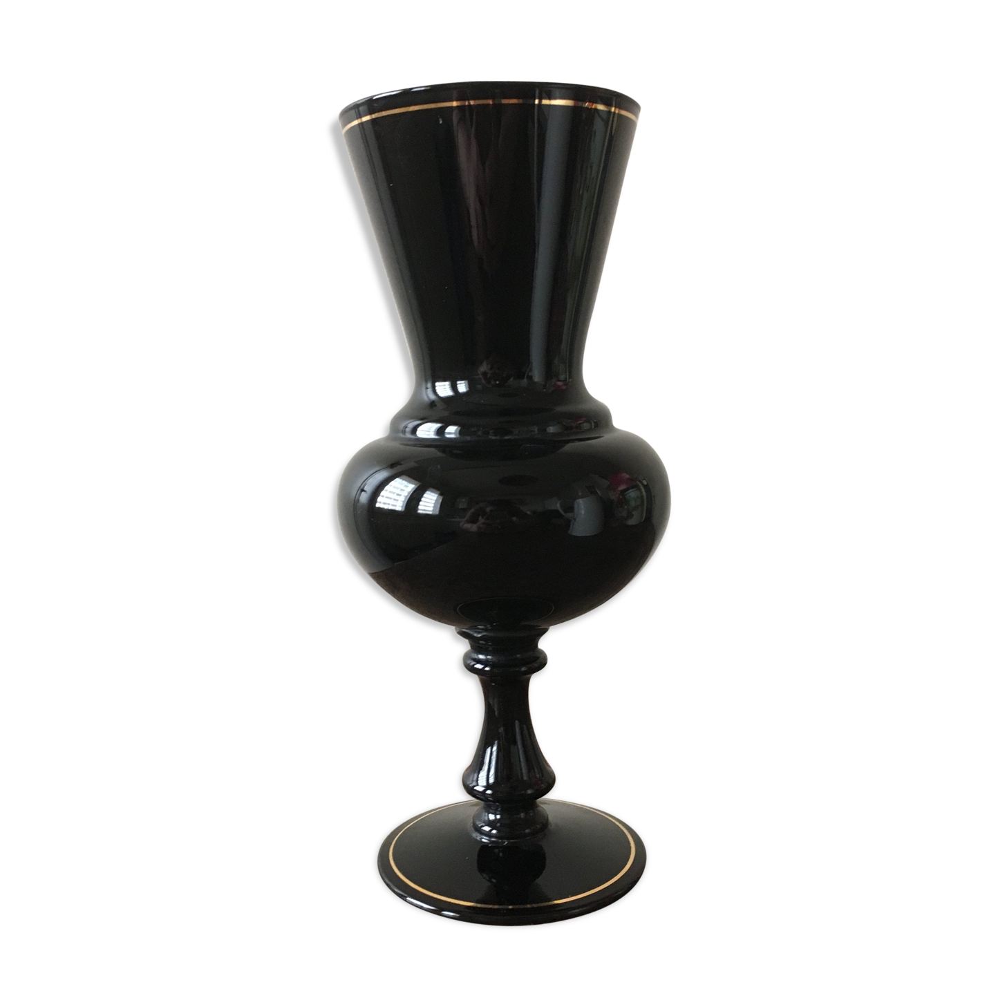 Large black vase with faience gold edging