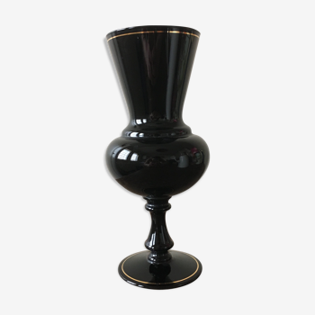 Large black vase with faience gold edging