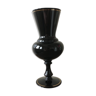 Large black vase with faience gold edging