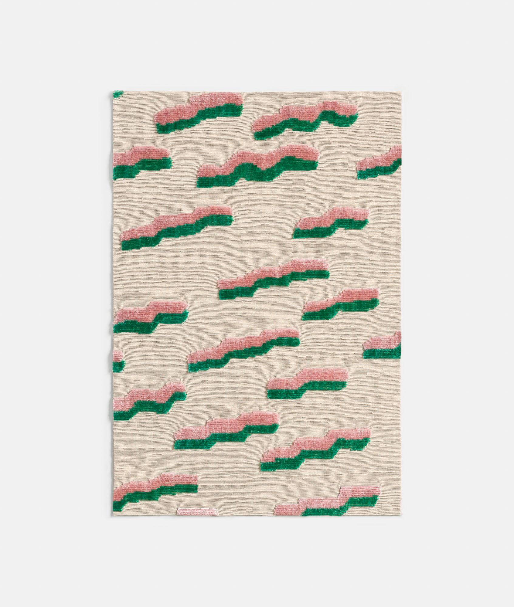 Chaise Shell Milieu du Siècle en Jacquard Velours Tigre Rose et Vert
