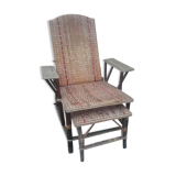 Transat Wicker armchair wood foot rest vintage