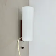 Minimalistic Wall Lamp from White Satin Glass and Teak Wood by LUXUS, Vittsjö, Sweden, 1970s