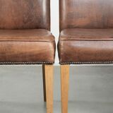 Vintage set of 4 dining chairs made of sheepskin leather with a high back
