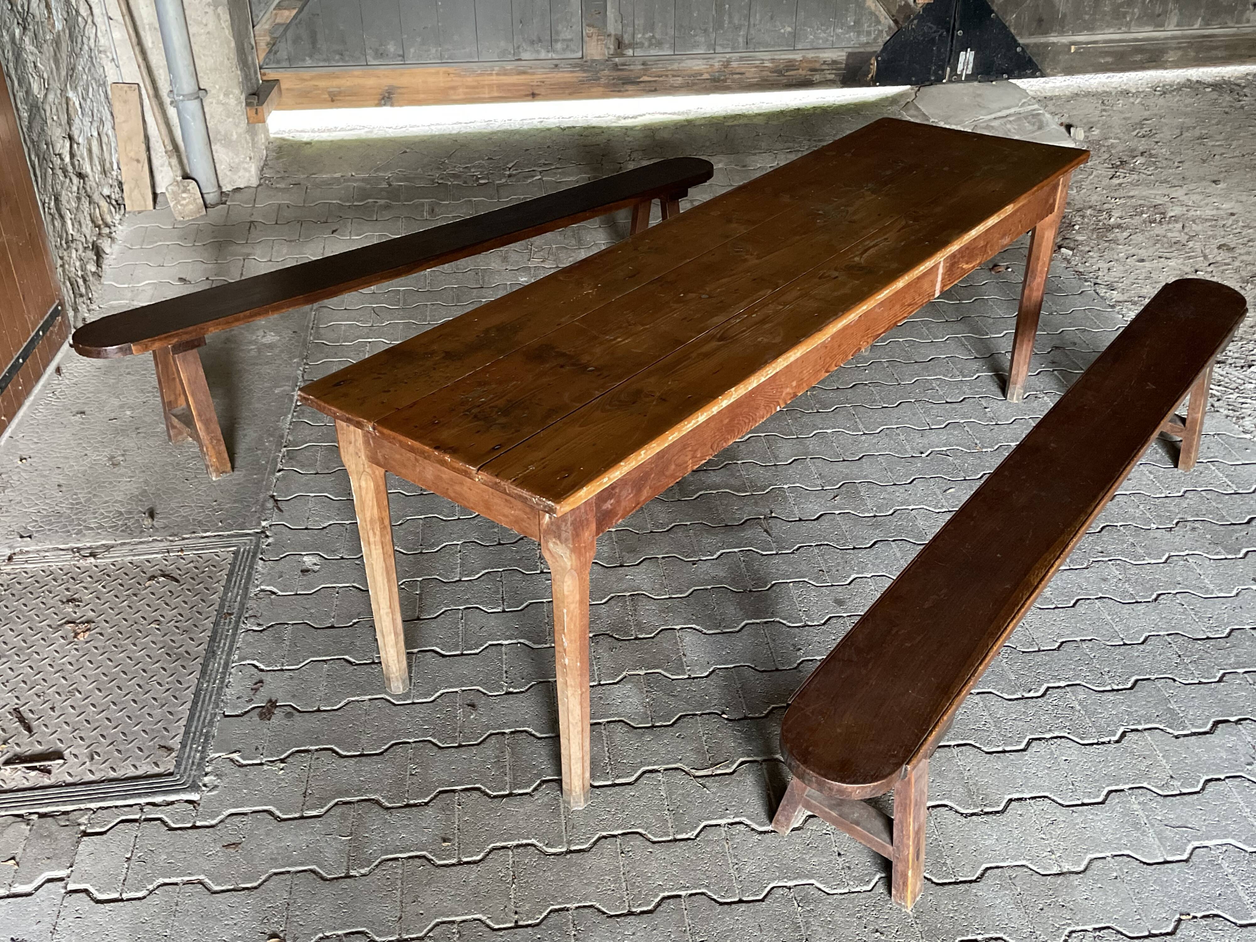 Pair of old benches in solid oak