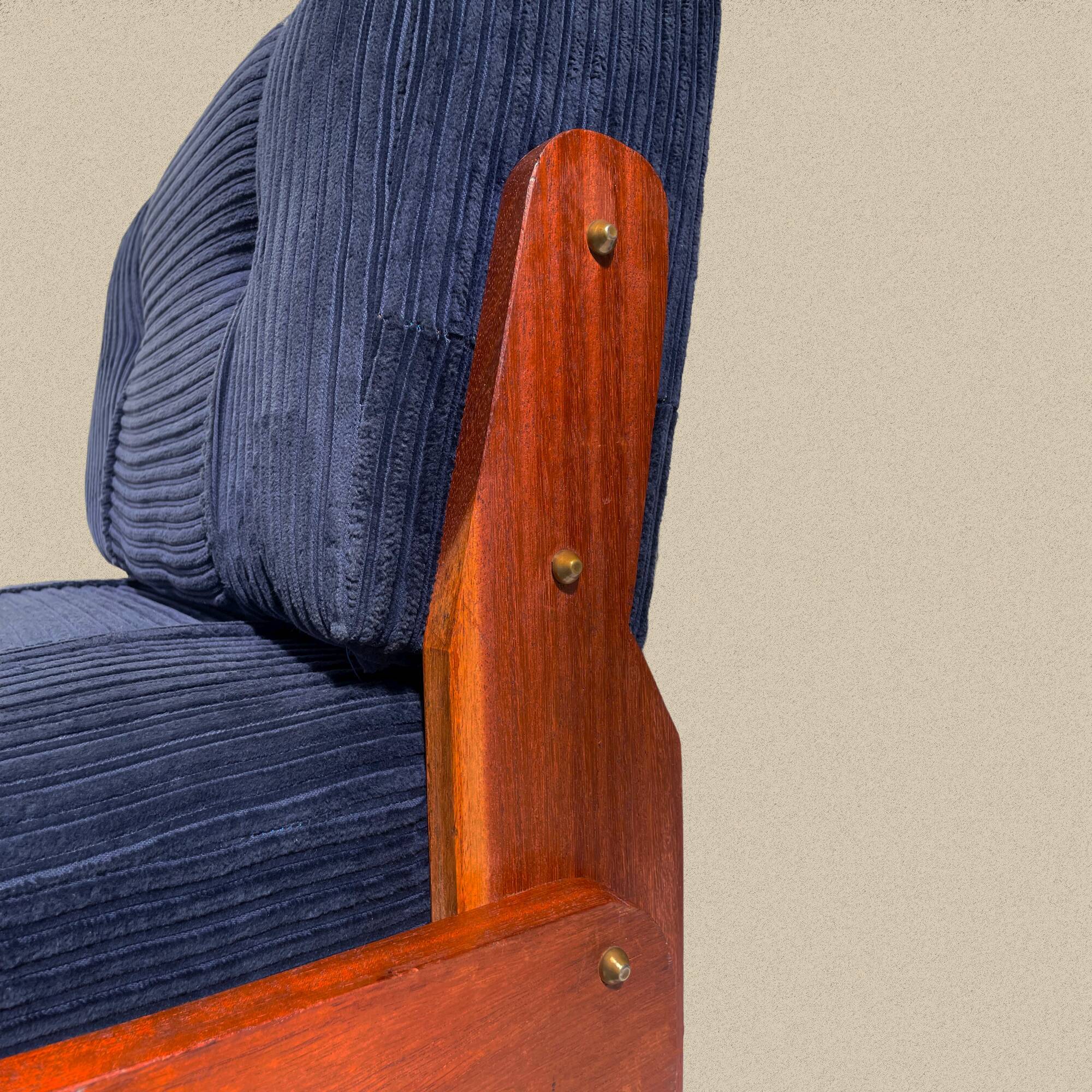 Blue corduroy and solid wood heater