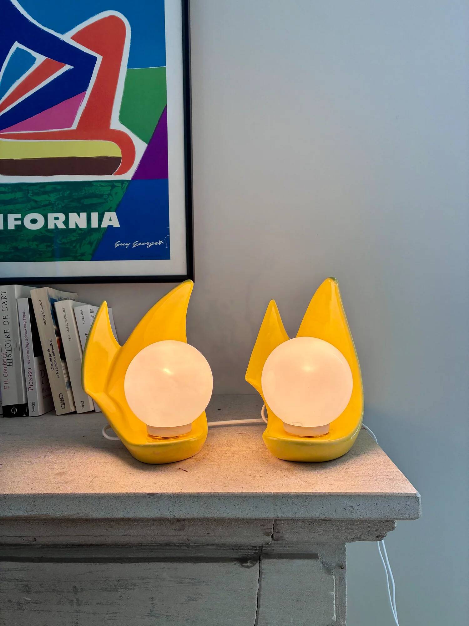 Pair of bright yellow POP lamps - 1980.