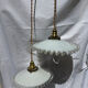 Vintage wavy opaline suspension pair with brass claw