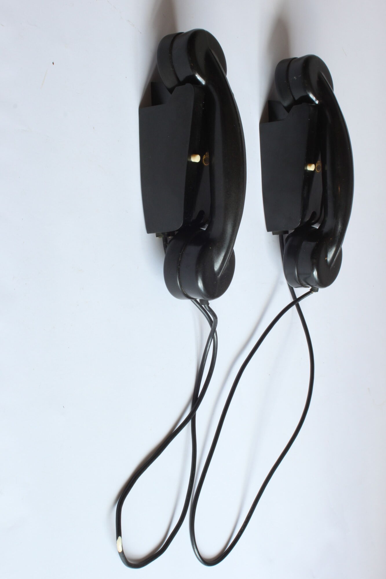 Streamline design bakelite intercom telephones by Aiea Antwerp, Belgium 1940s, set of 2.