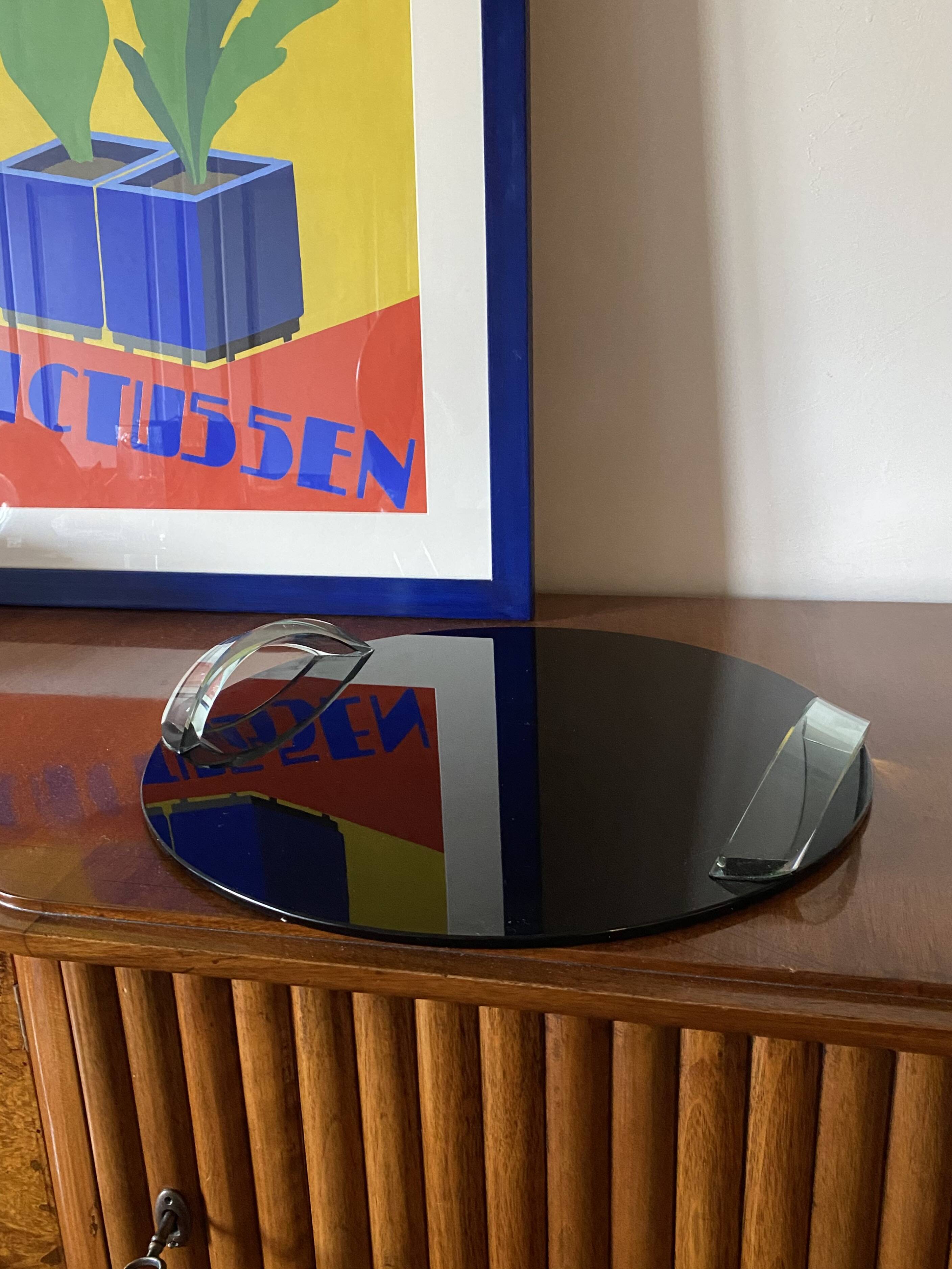 Hollywood regency black glass tray, Italy 1970s