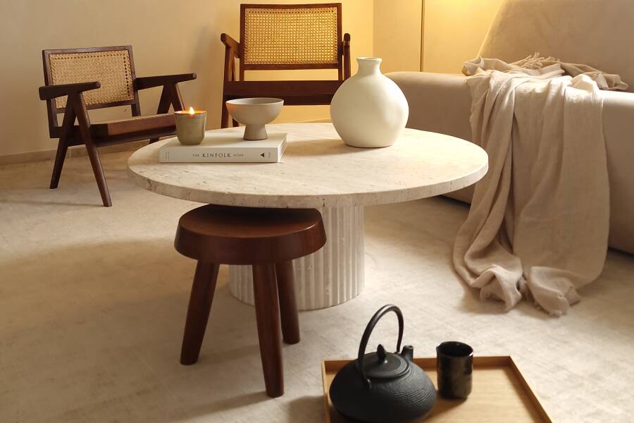 Omega Circular Coffee Table - Natural Travertine