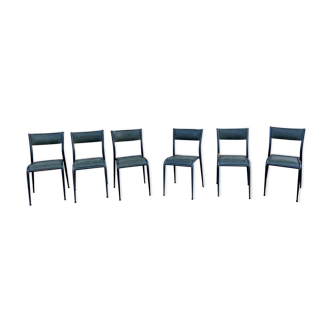 Series of 6 Industrial School Chairs - stackable