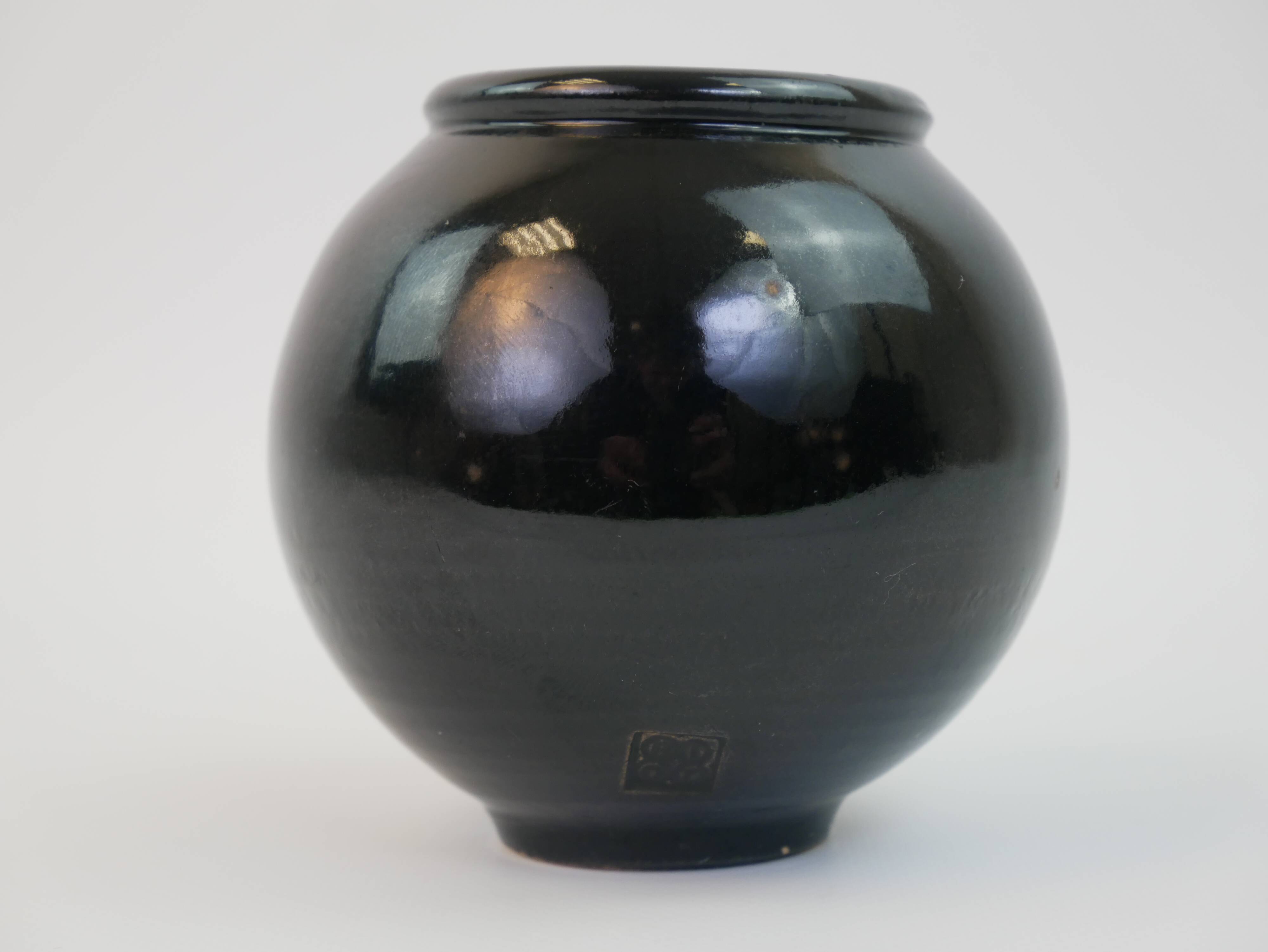 Black ceramic ball vase from Biot