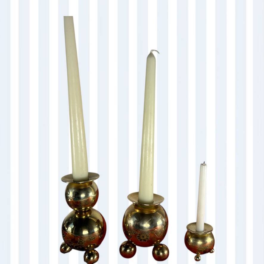 Brass candlesticks Gusum Sweden 1980 x3
