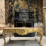 Middle table in gilded wood from the napoleon iii period red marble top