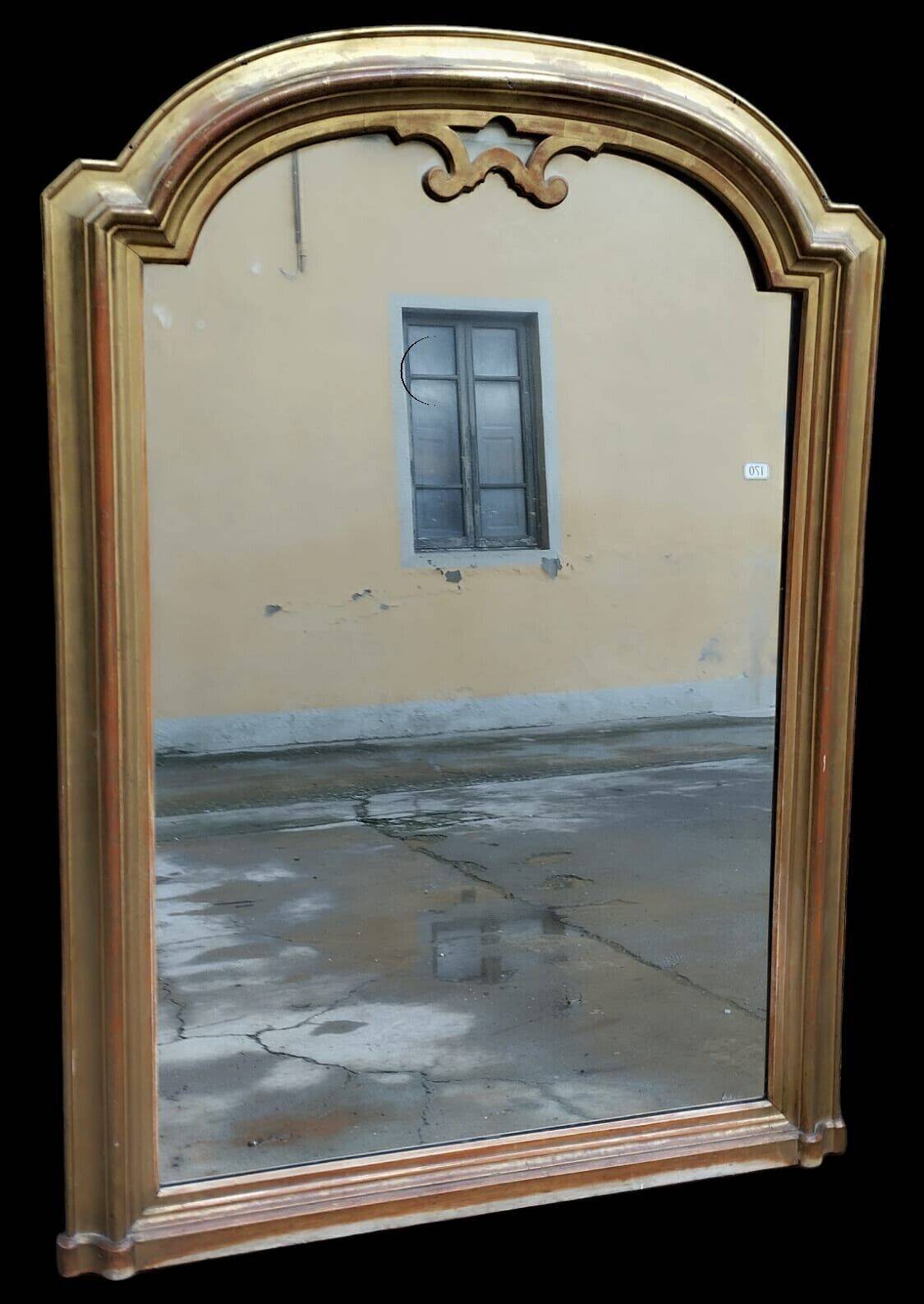 Grand miroir italien à la feuille d'or du 19ème siècle
