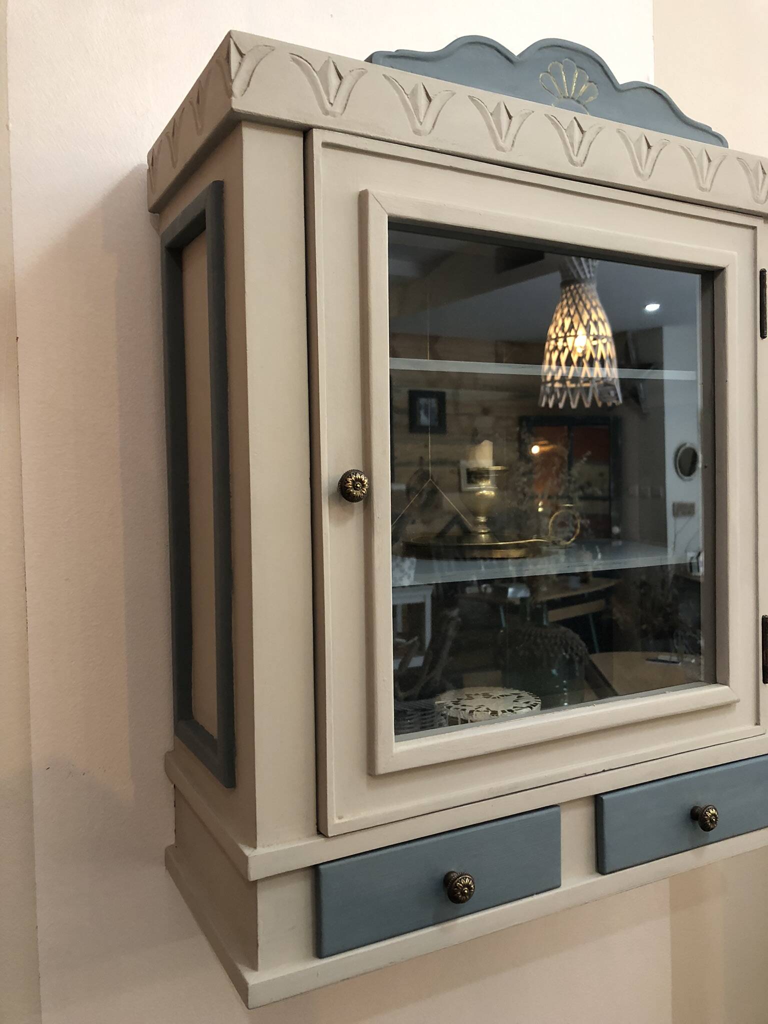 Blue wooden bookshelf