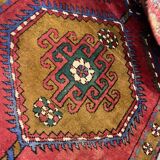 Vintage Geometric Burgundy Red Wool Runner Rug, 1950s Hand-Knotted Carpet